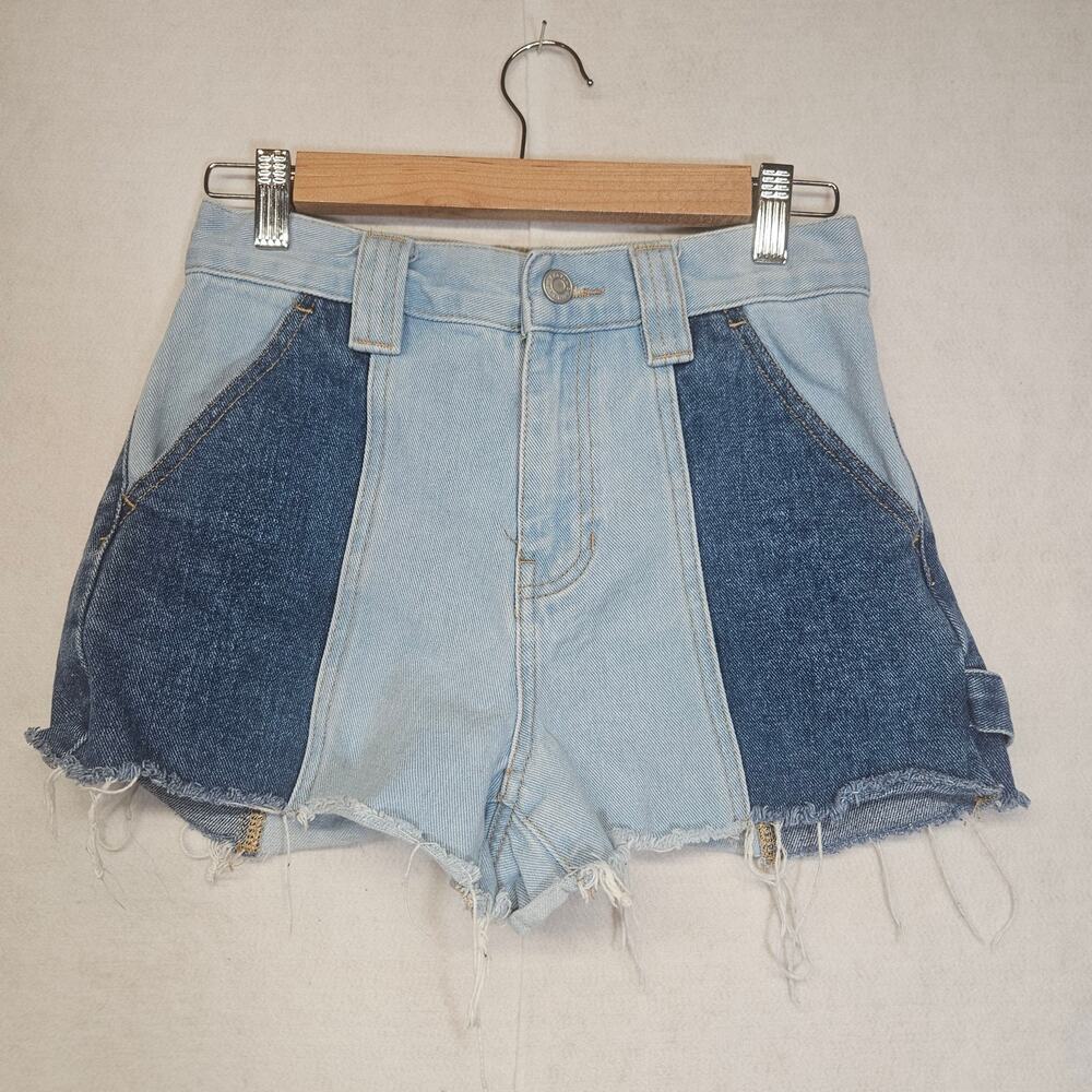 PacSun Two Tone High Waist Cutoff Denim Jean Shorts Blue Women's Size 25